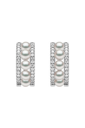 Eclipse Earrings, 18k White Gold, Diamond & Pearl
